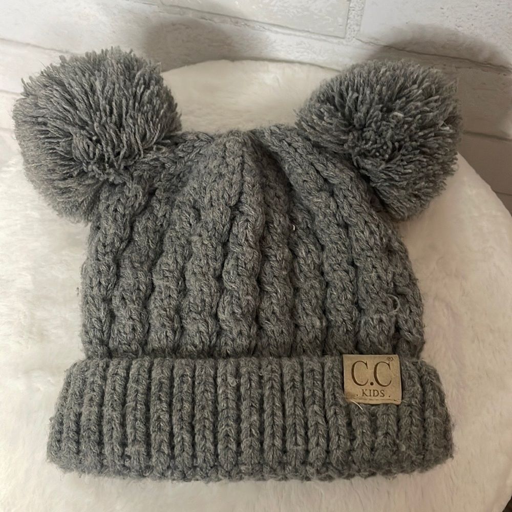 CC Exclusives Boutique Kids Solid Gray Double Pom CC Beanie